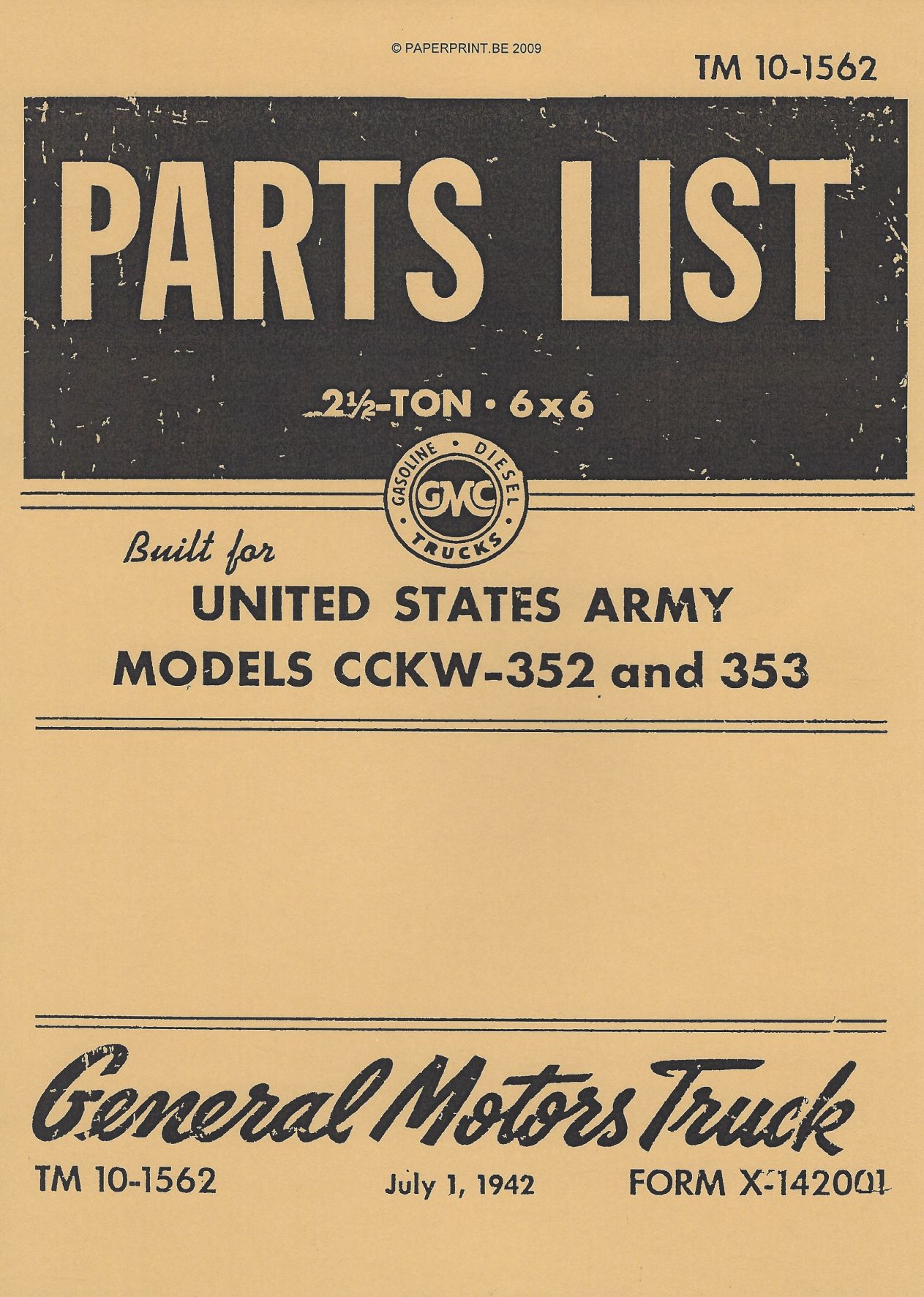 TM 10-1562 US PARTS LIST FOR MODELS CCKW-352 AND 352